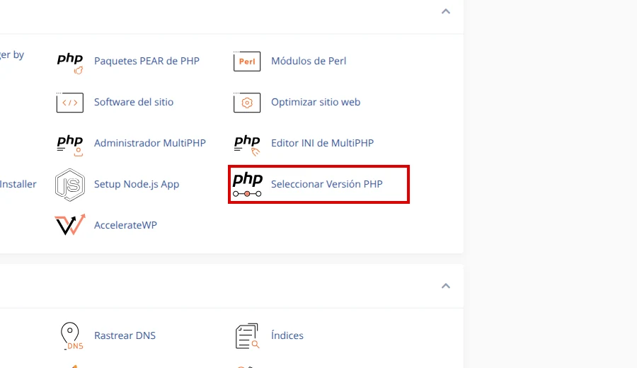 Seleccionar Versión PHP en cPanel