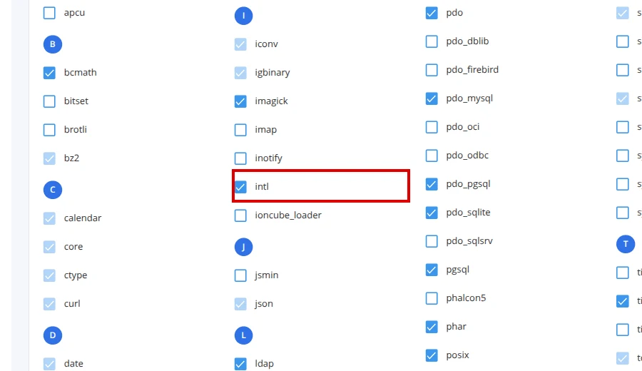 Marcar una extensión PHP como intl