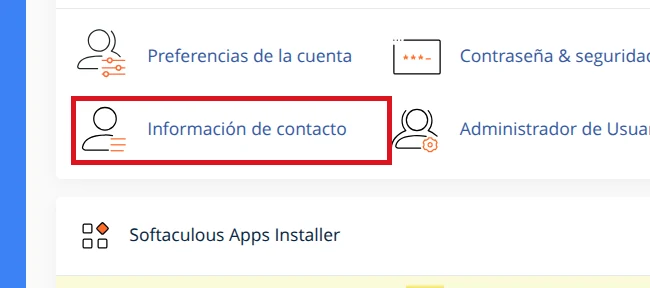 Ubica Información de contacto en cPanel