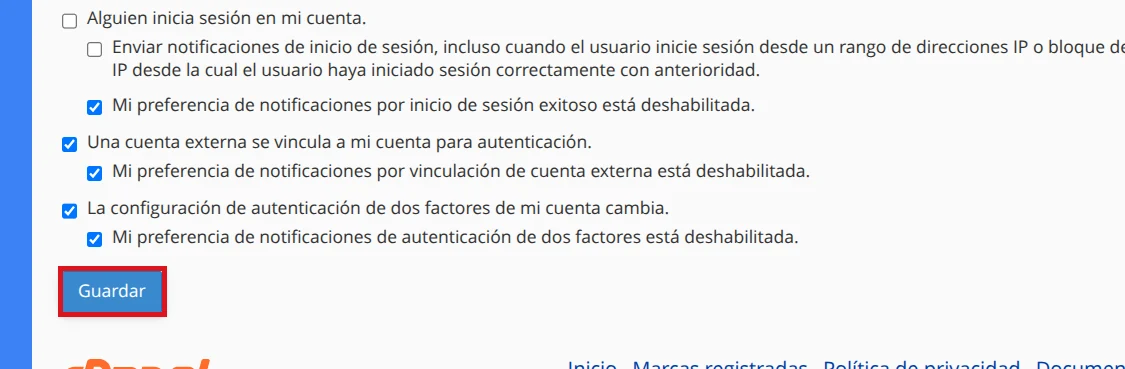Guarda las preferencias de contacto en cPanel