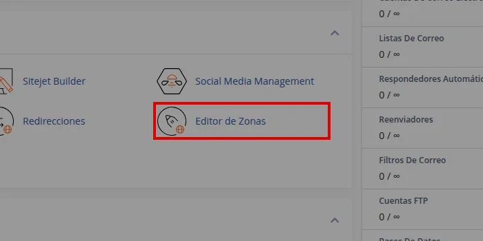 Ubica Editor de Zonas en cPanel