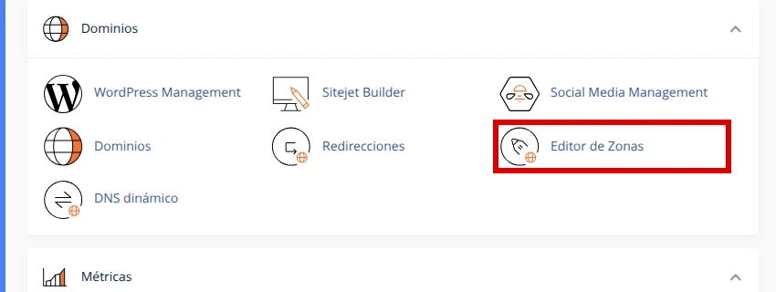Busca Editor de Zonas en cPanel