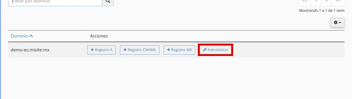 Abre Administrar para el dominio en Editor de Zonas