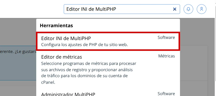 Ubica Editor INI de MultiPHP en cPanel