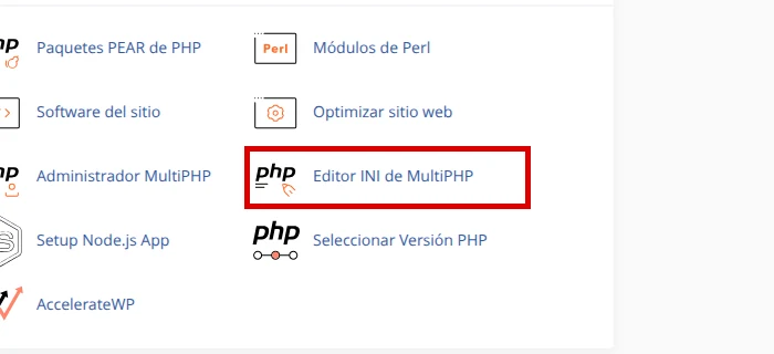 Ubica Editor INI de MultiPHP en cPanel