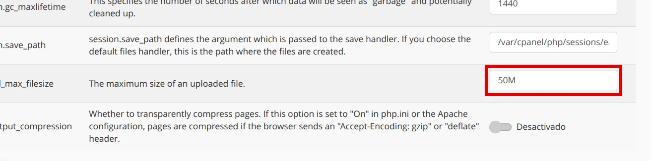 Edita upload_max_filesize en el Editor INI de MultiPHP