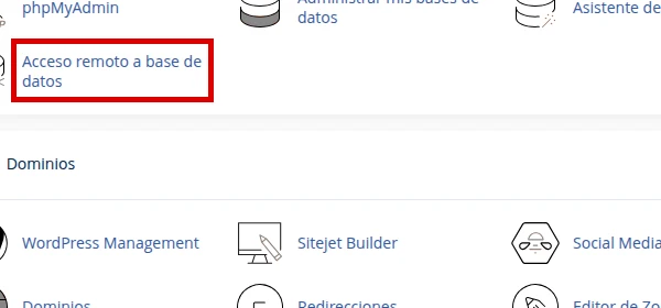 Ubica Acceso remoto a base de datos en cPanel