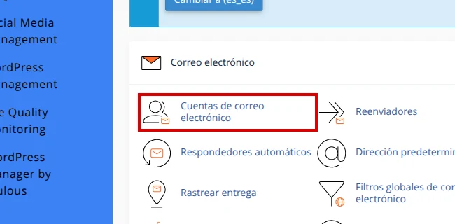 Opción Cuentas de correo electrónico en cPanel