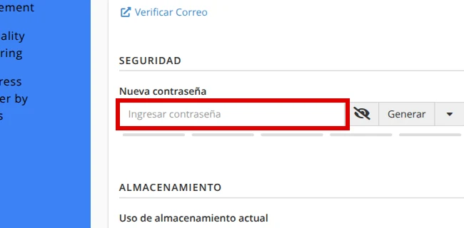 Campo Nueva contraseña en la sección Seguridad