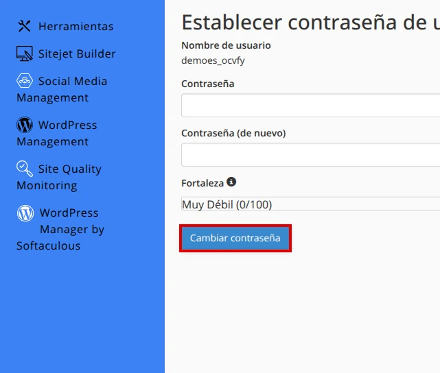 Confirma el cambio de contraseña del usuario MySQL en cPanel