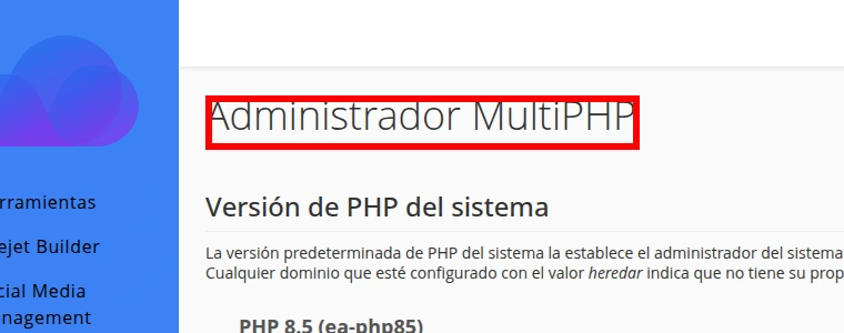 Abre Administrador MultiPHP en cPanel