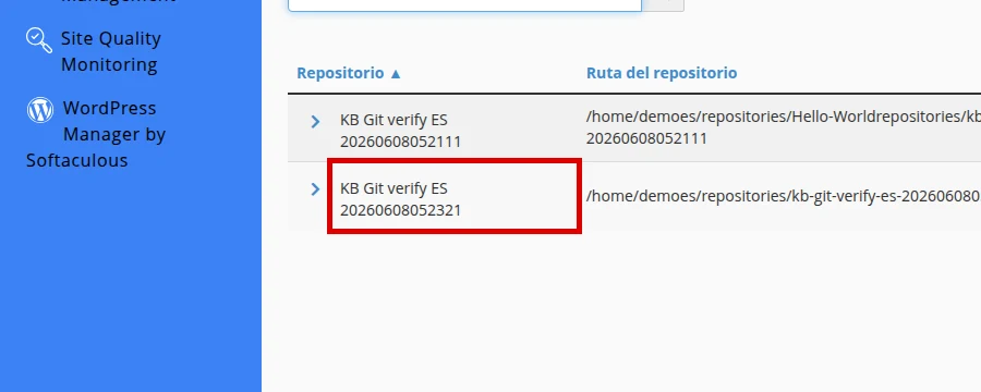 Confirma que cPanel inició la clonación del repositorio