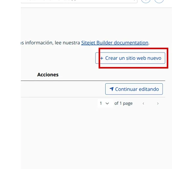 Revisa el panel de sitios de Sitejet Builder