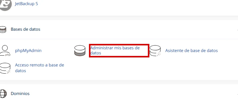 Ubica Administrar mis bases de datos en cPanel