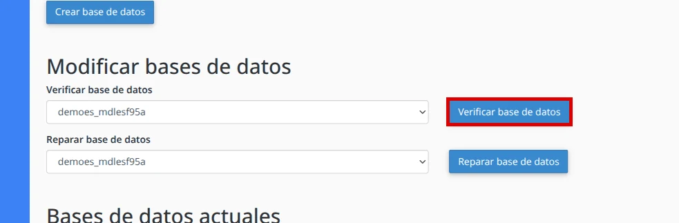 Selecciona la base y usa Verificar base de datos