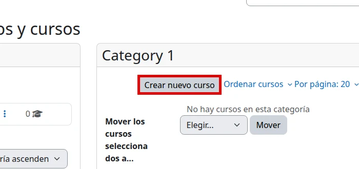 Botón Crear nuevo curso en Moodle en español