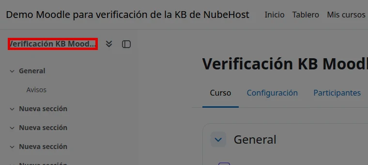 Curso recién creado abierto en Moodle en español
